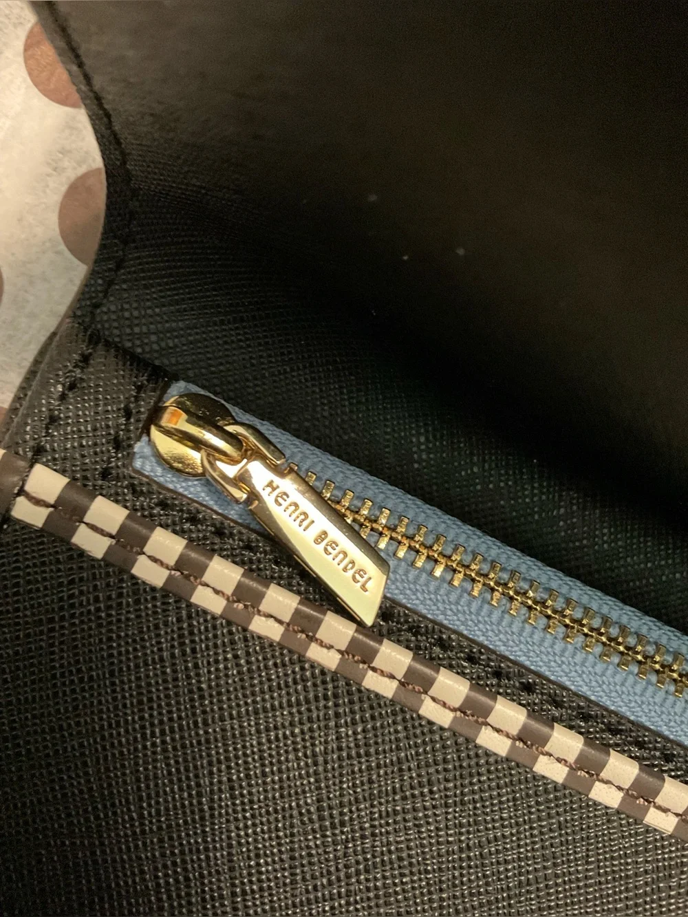 Henri Bendel West 57th Trifold Wallet Light Blue, Black and Olive w Dust Bag